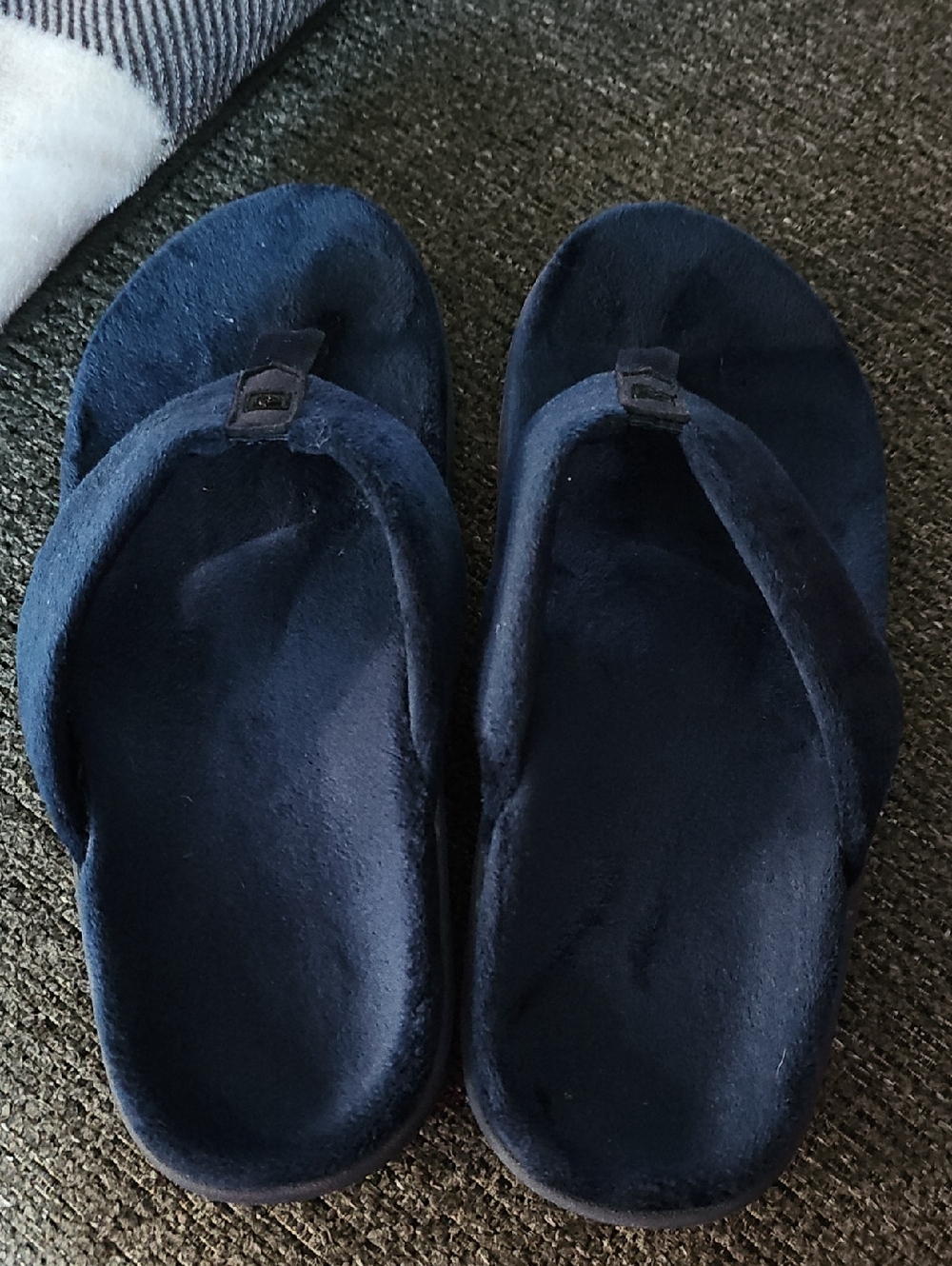 Plush Navy Blue Flip Flop Slippers